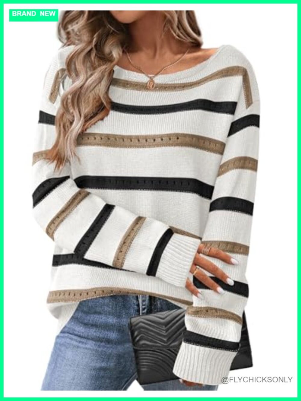 Crochet Off Shoulder Sweater Loose Knit Pullover Casual Dressy